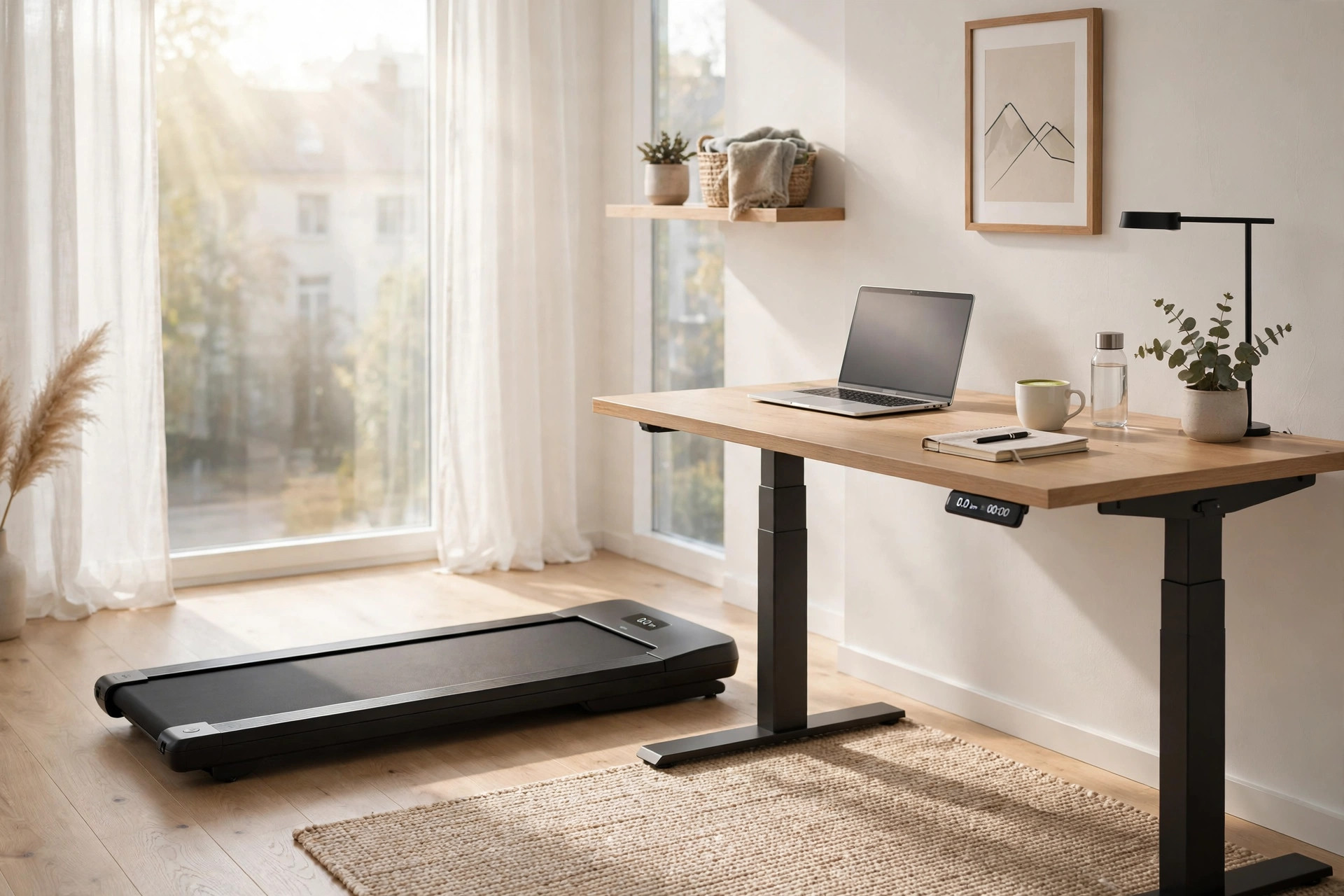 Walking pad in a bright home office